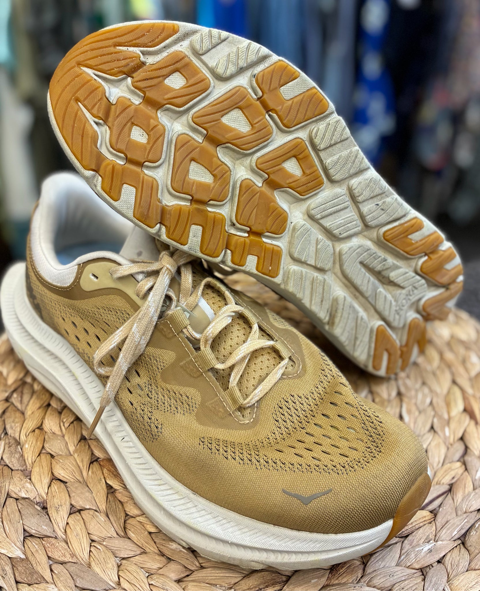 Pre-owned HOKA DARK TAN Cream Trim SHOE SIZE 10.5 MENS Designer Sneaker
