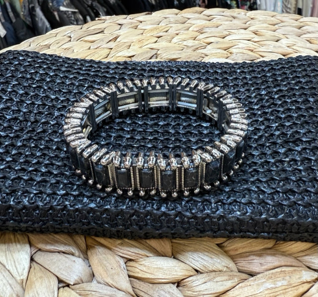 New WESTERN Black Silver Trim Bracelet