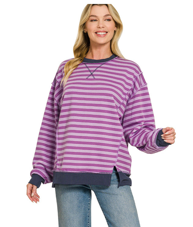 New Zenana Purple stripe Navy Stripe Size S Long Sleeve Sweatshirt