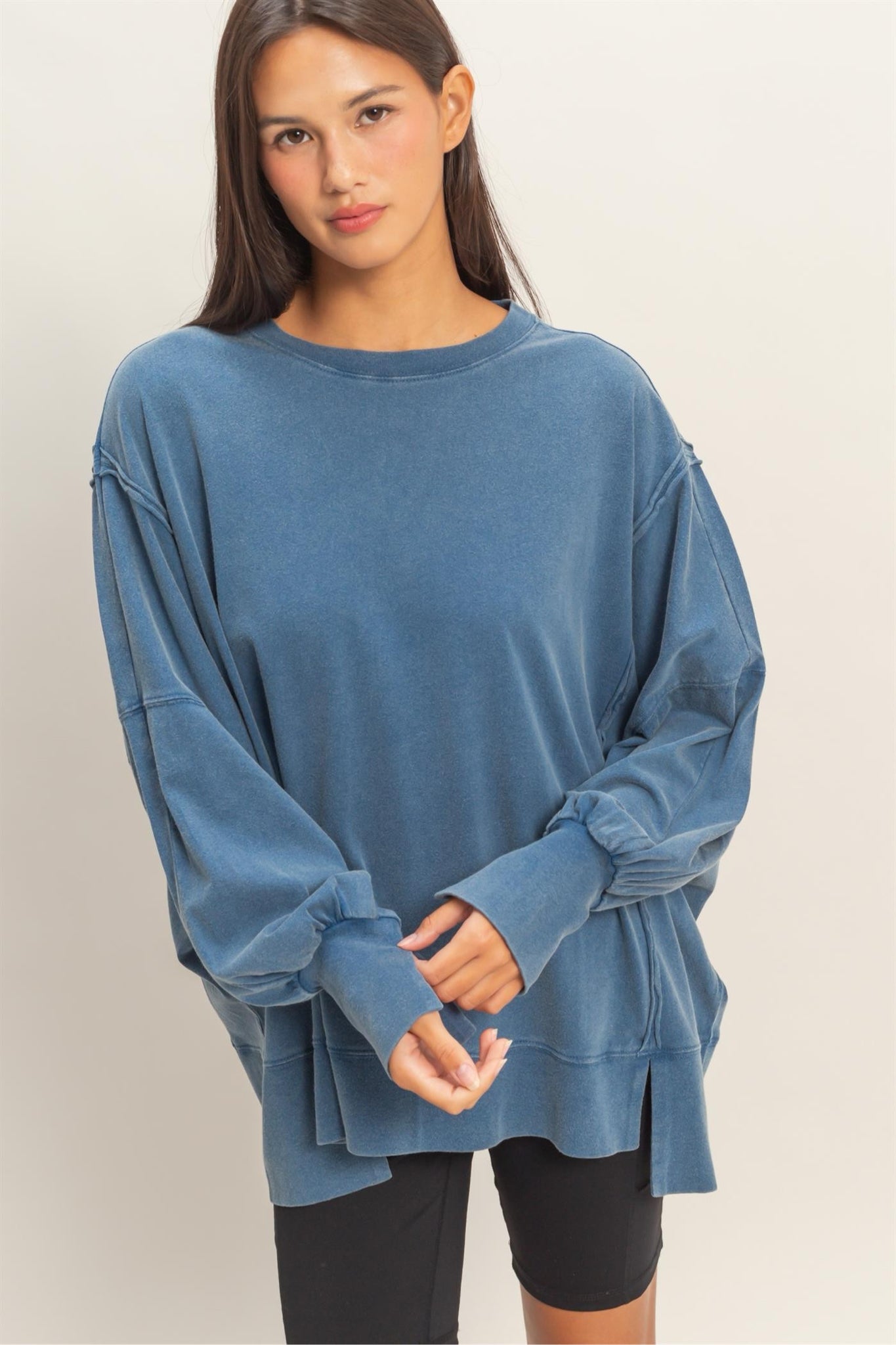 New DOUBLE ZERO Navy Wash Size S Long Sleeve Blouse