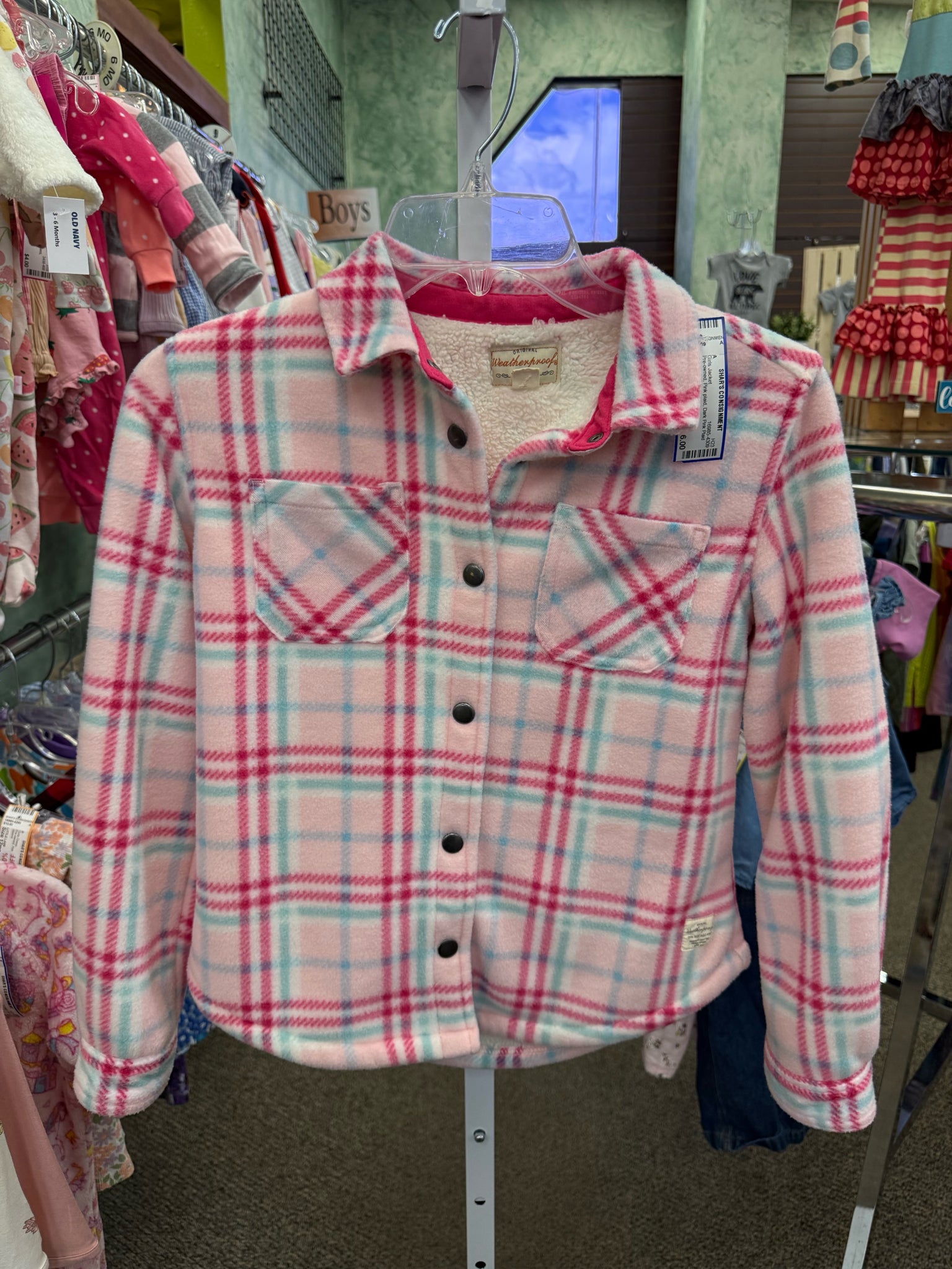 Pre-owned WEATHERPROOF Pink plaid Dark Pink Plaid Size 10 Girls Light Wt Jacket