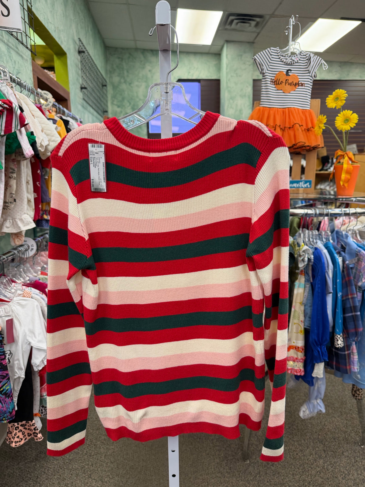 New with Tag ANNIEWEAR Red stripe Green Stripe Size L Long Sleeve Sweater