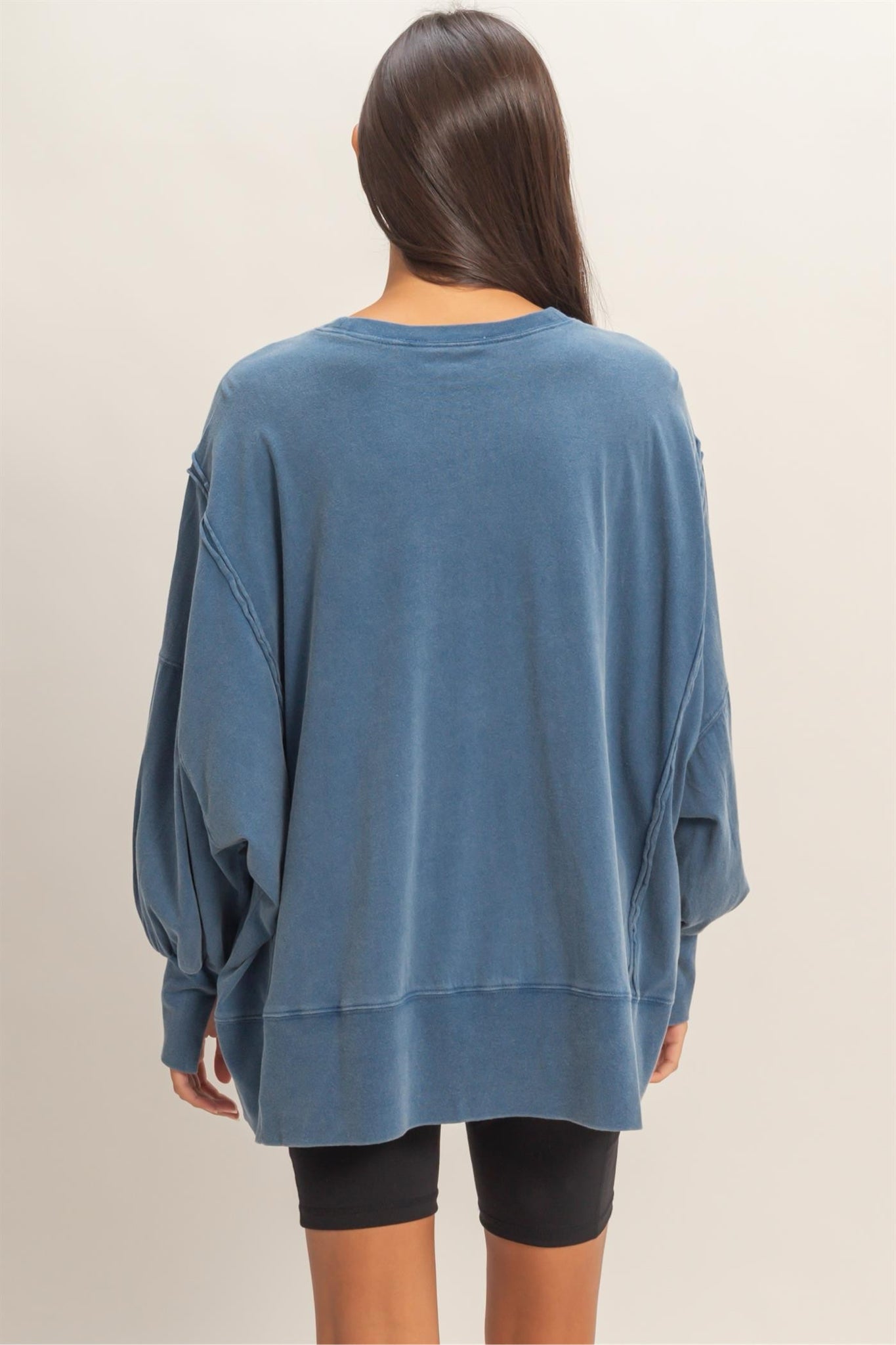 New DOUBLE ZERO Navy Wash Size S Long Sleeve Blouse