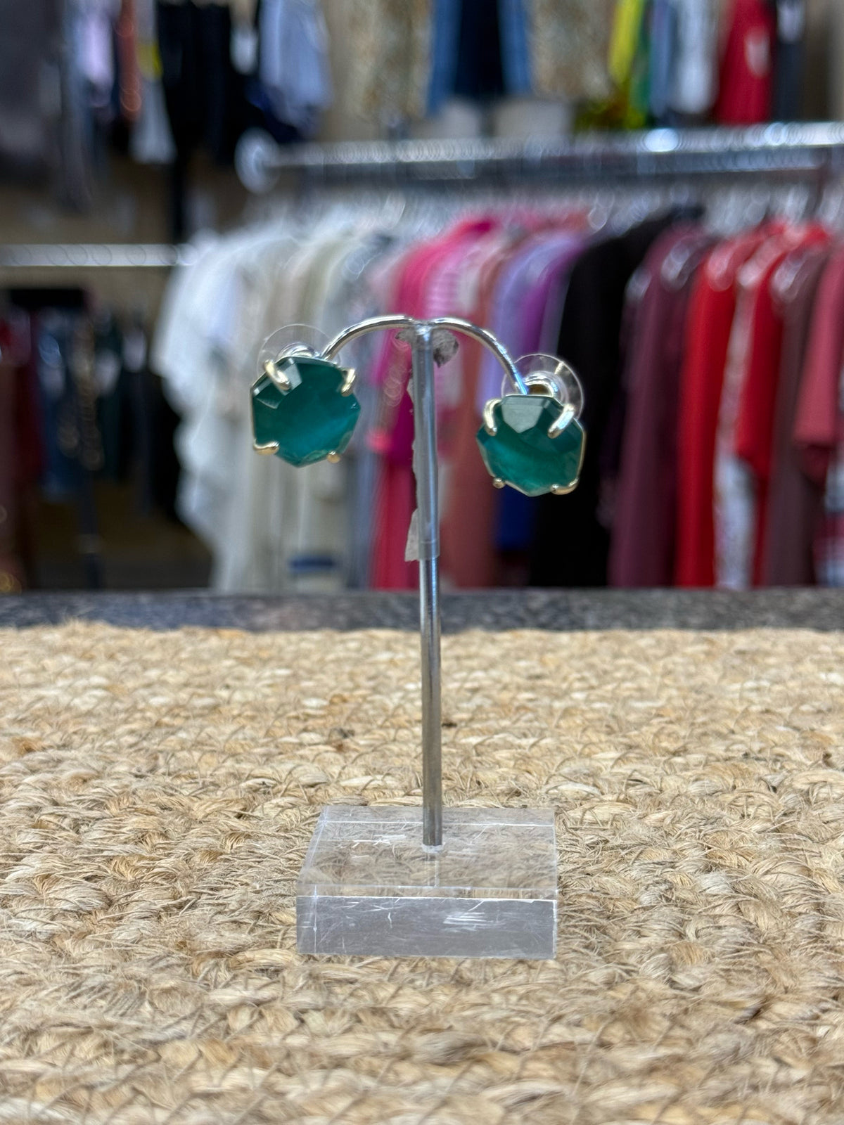 Pre-owned KENDRA SCOTT Teal Gold Trim Designer Earring