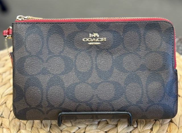 Pre-owned COACH Brown Signature Black Wristlet Designer Purse