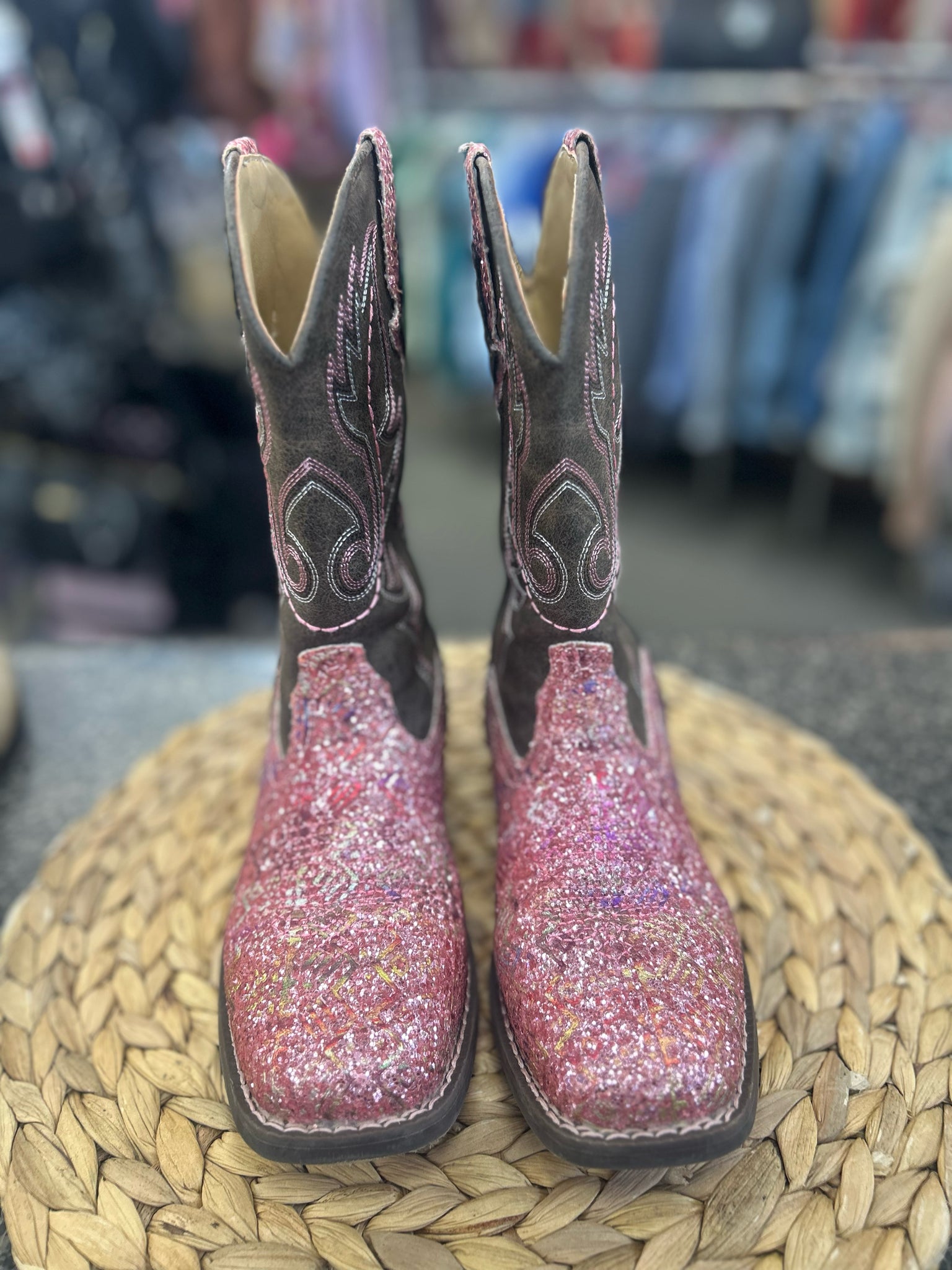 Pre-owned ROPER PINK GLITTER Dark Brown Shoe Size 2 Girls Boot