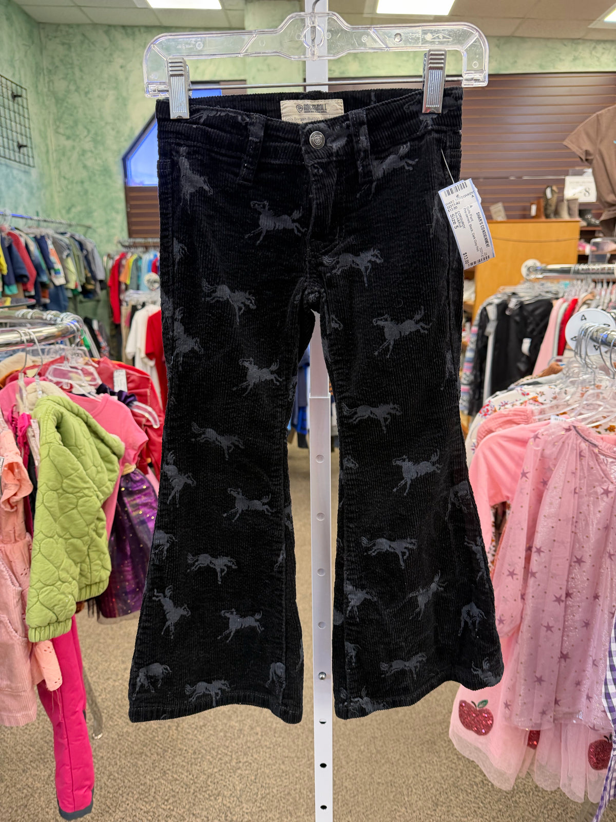 Pre-owned Rock&Roll Black Dark Gray Print Size 5 Girls Pant