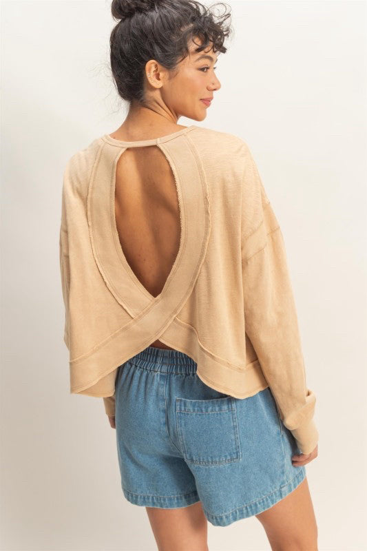New DOUBLE ZERO Taupe Long Sleeve Blouse