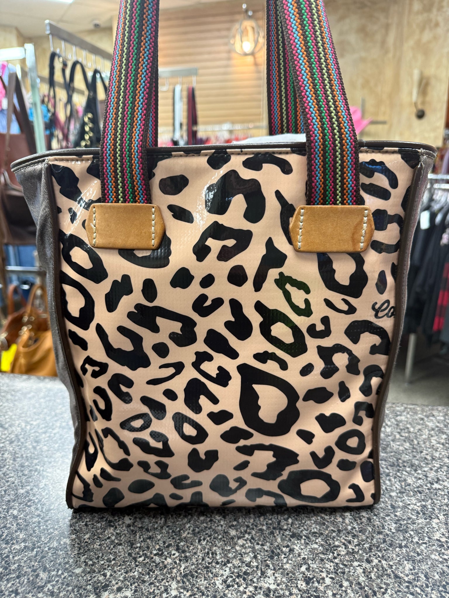 Pre-owned CONSUELA Leopard Bronze Tote Designer Purse