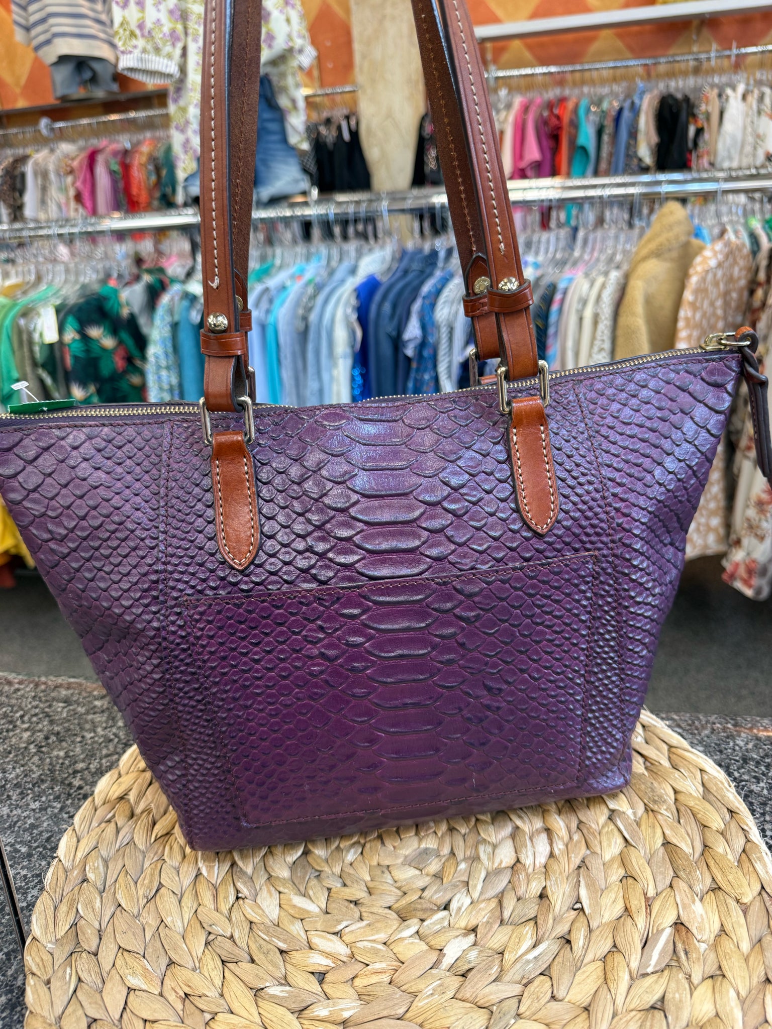 Pre-owned DOONEY&BOURKE Plum Brown Shoulder Designer Purse