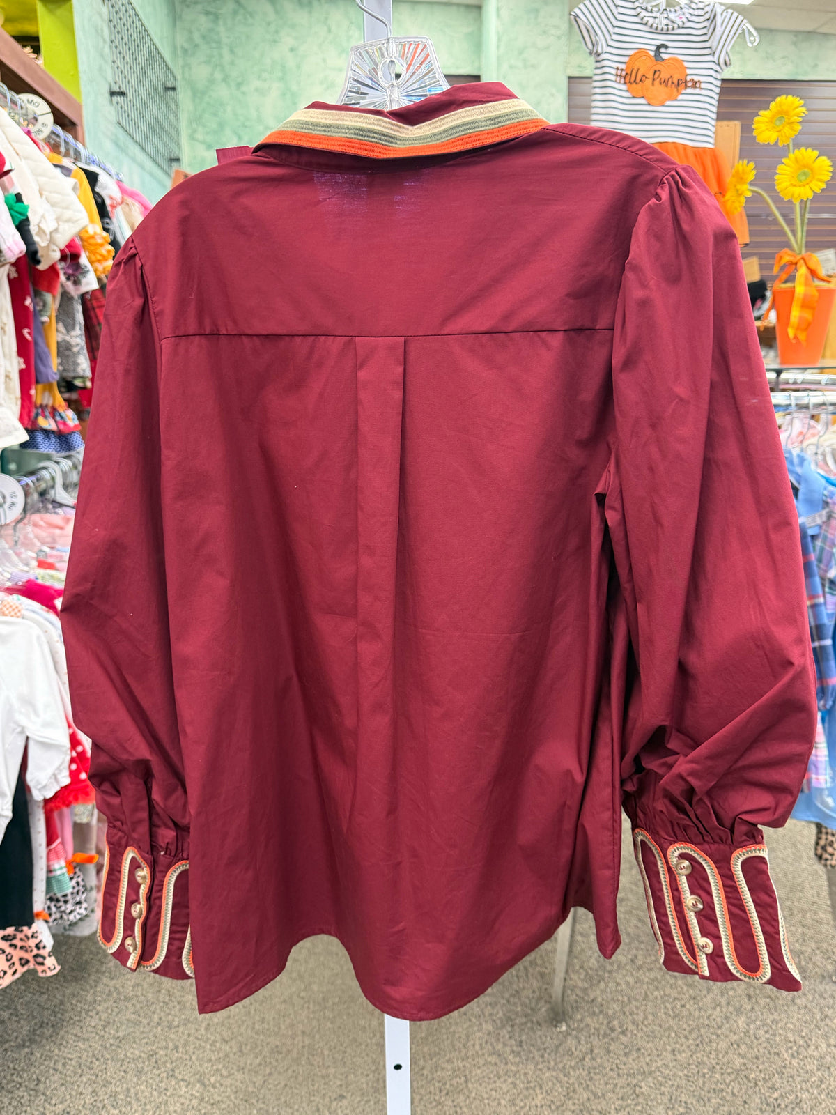 Pre-owned JODIFL Burgundy Multi Trim Size: L Long Sleeve Blouse