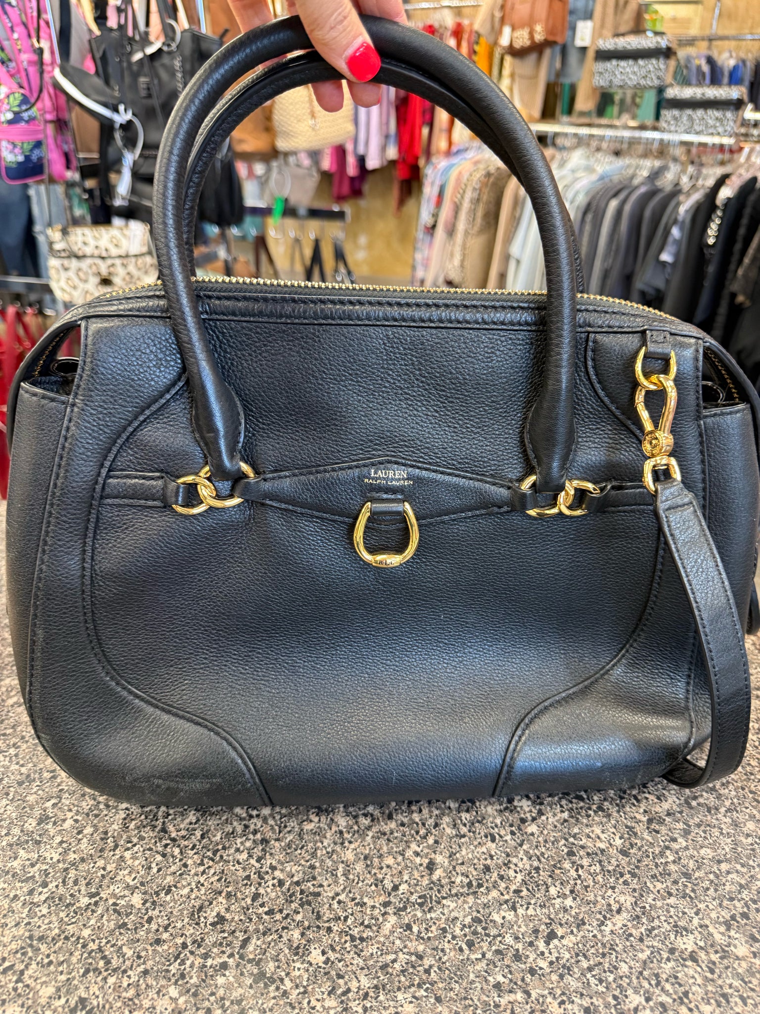 Pre-owned RALPH LAUREN Black Gold Trim Shoulder Designer Purse