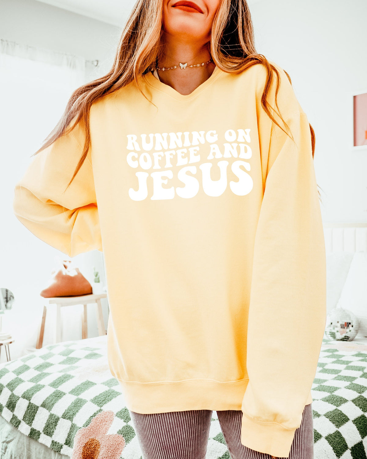 Running On Coffee & Jesus Christian Garment Dyed Comfort Colors Sweatshirt