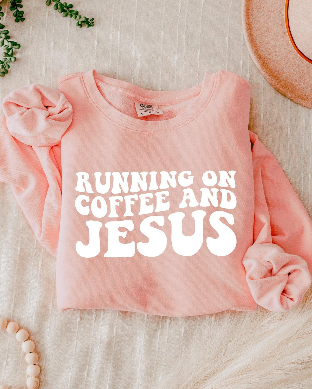 Running On Coffee & Jesus Christian Garment Dyed Comfort Colors Sweatshirt