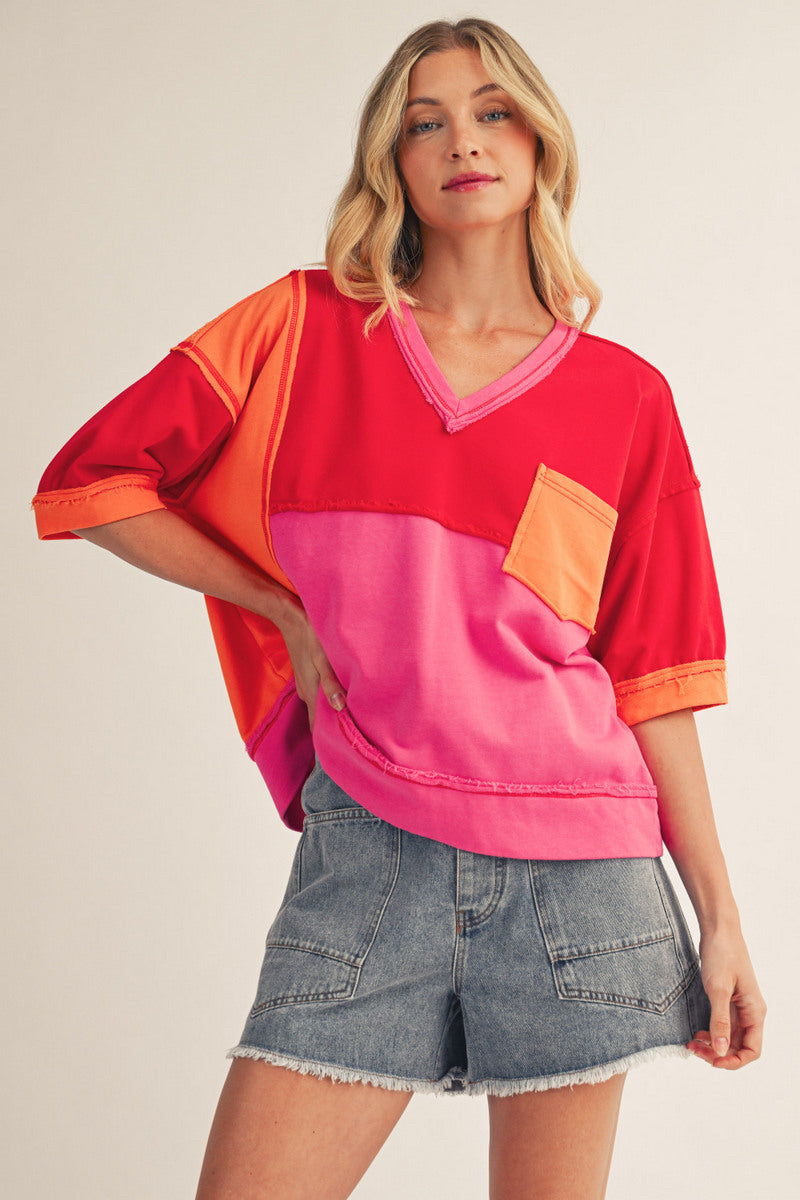 New JODIFL Red Orange Trim Size: S Quarter Sleeve Blouse