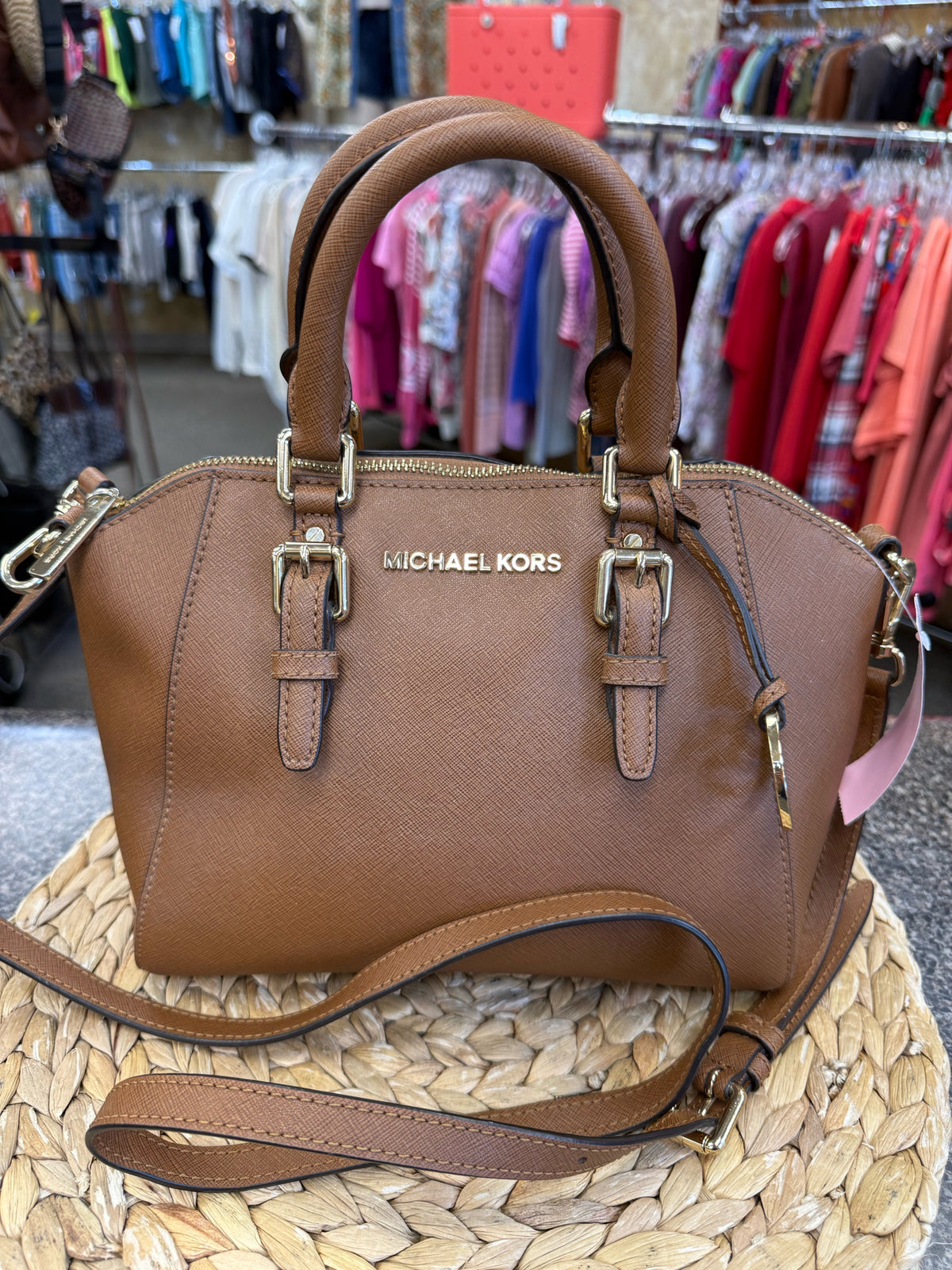 Pre-owned MICHAEL KORS Tan Gold Trim Crossbody Designer Purse