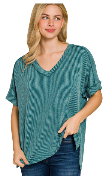 New Zenana Teal Size M/L Short Sleeve Blouse