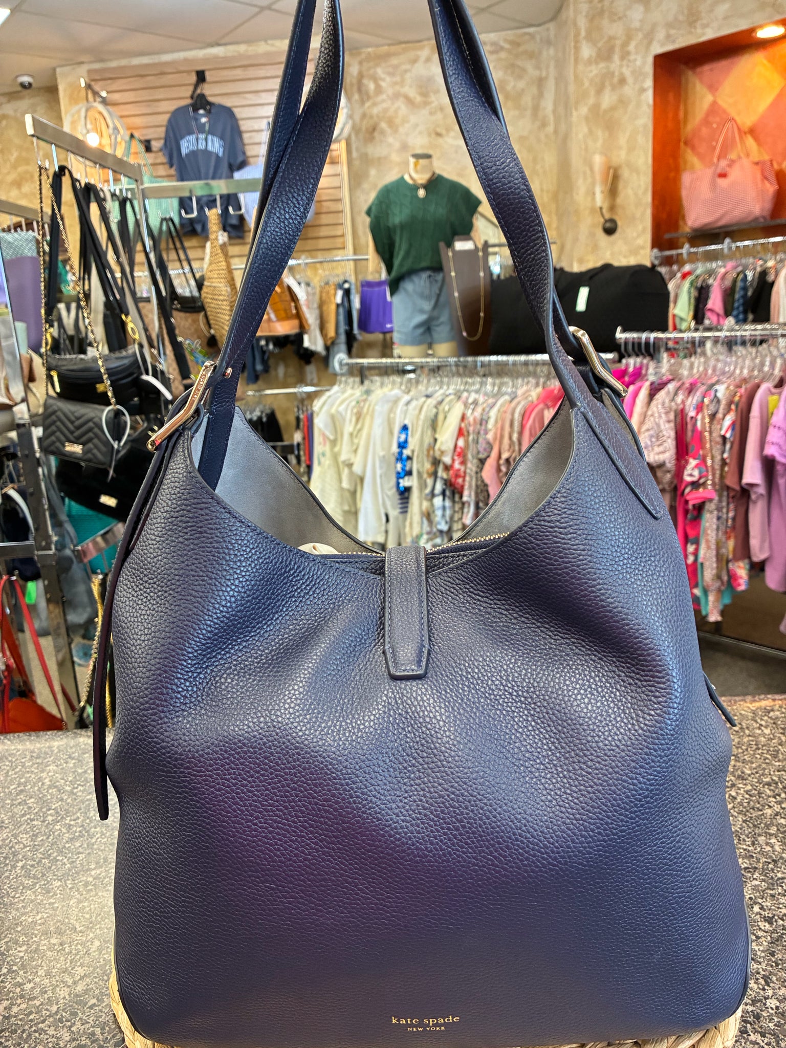 Pre-owned KATE SPADE Navy Gold Trim Tote Designer Purse