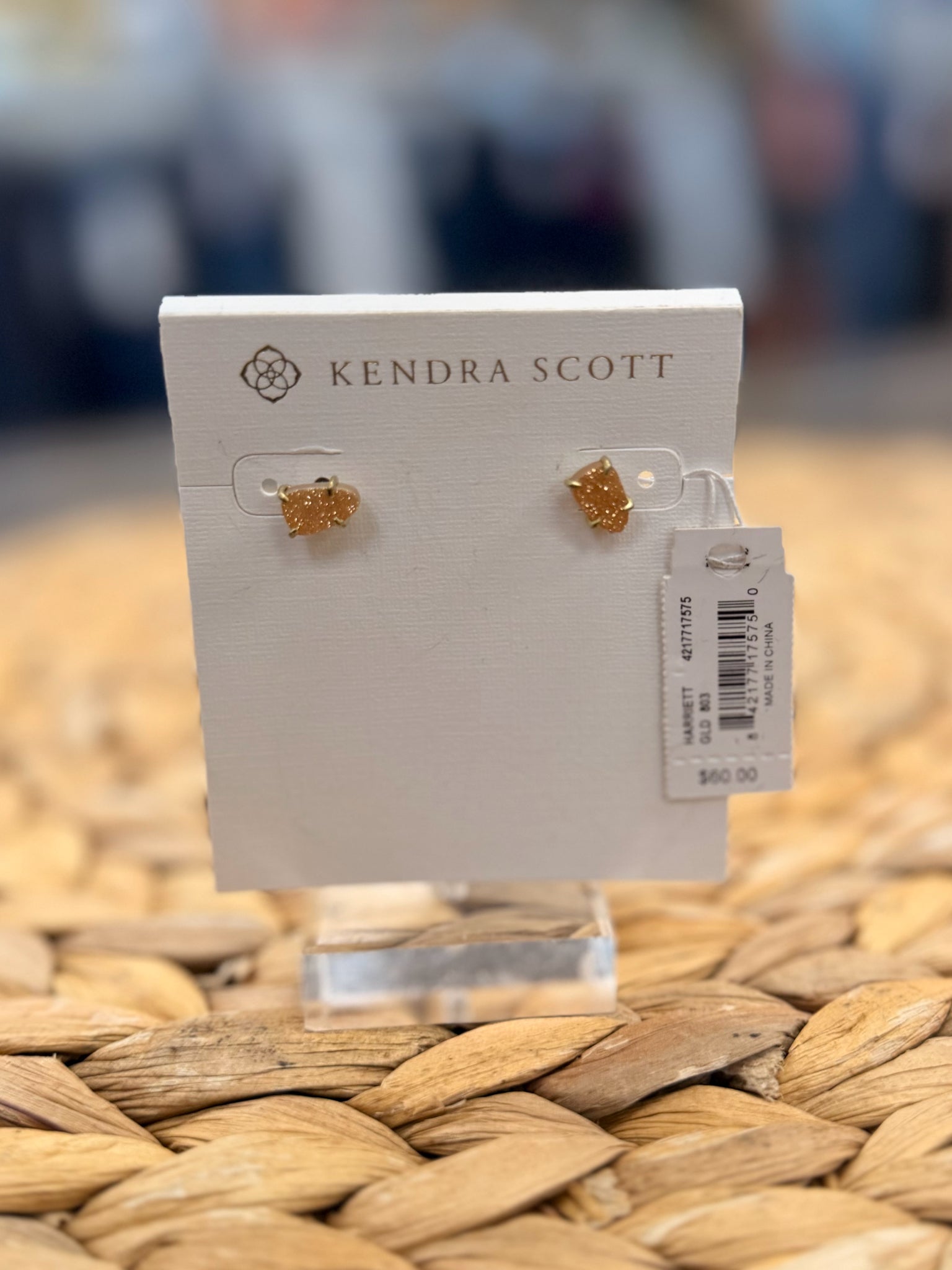 Pre-owned KENDRA SCOTT Pink Gold Trim Designer Earring