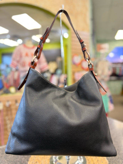 Pre-owned DOONEY&BOURKE Black Dark Brown Trim Shoulder Designer Purse