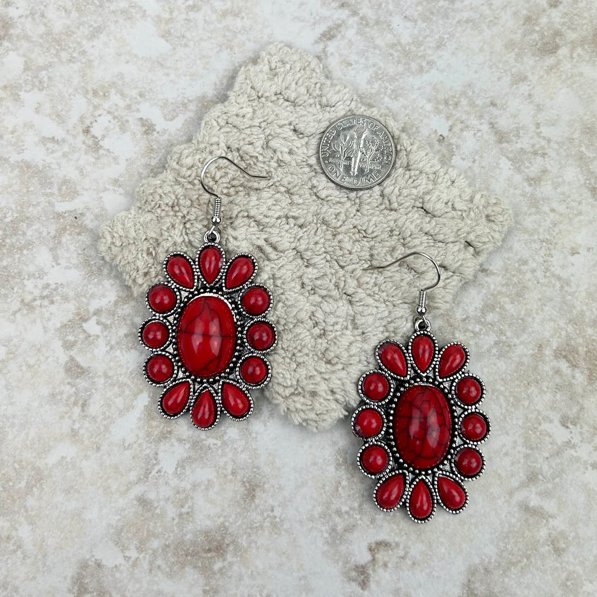 New WESTERN Red Pewter Trim Earring
