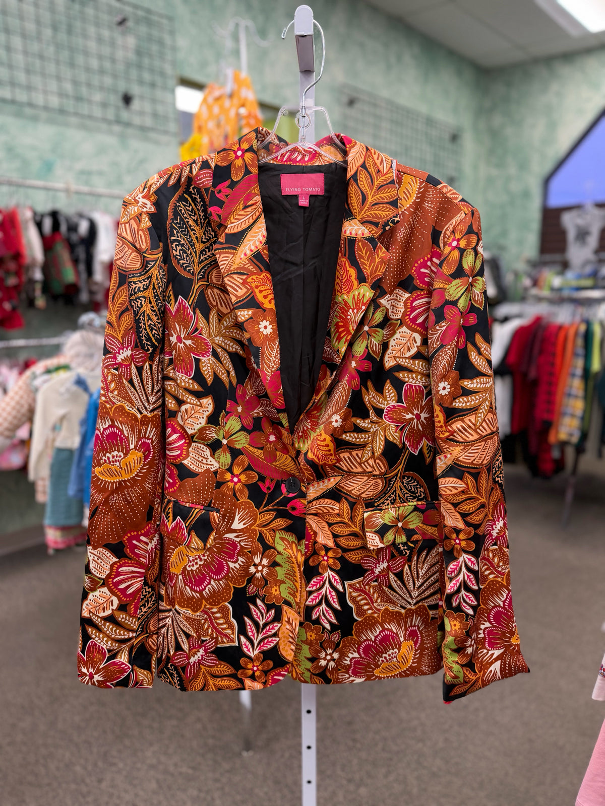 Pre-owned FLYING TOMATO Black Brown Floral Size: L Blazer