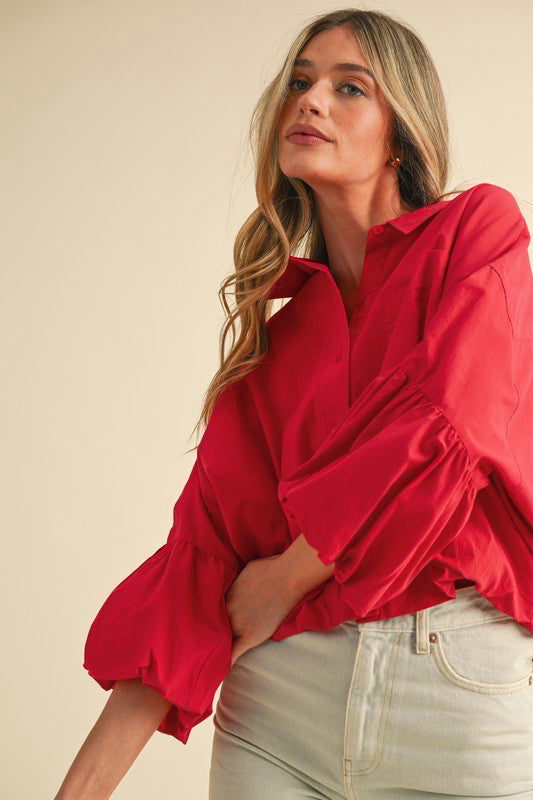 New MERCI Red Size S Quarter Sleeve Blouse
