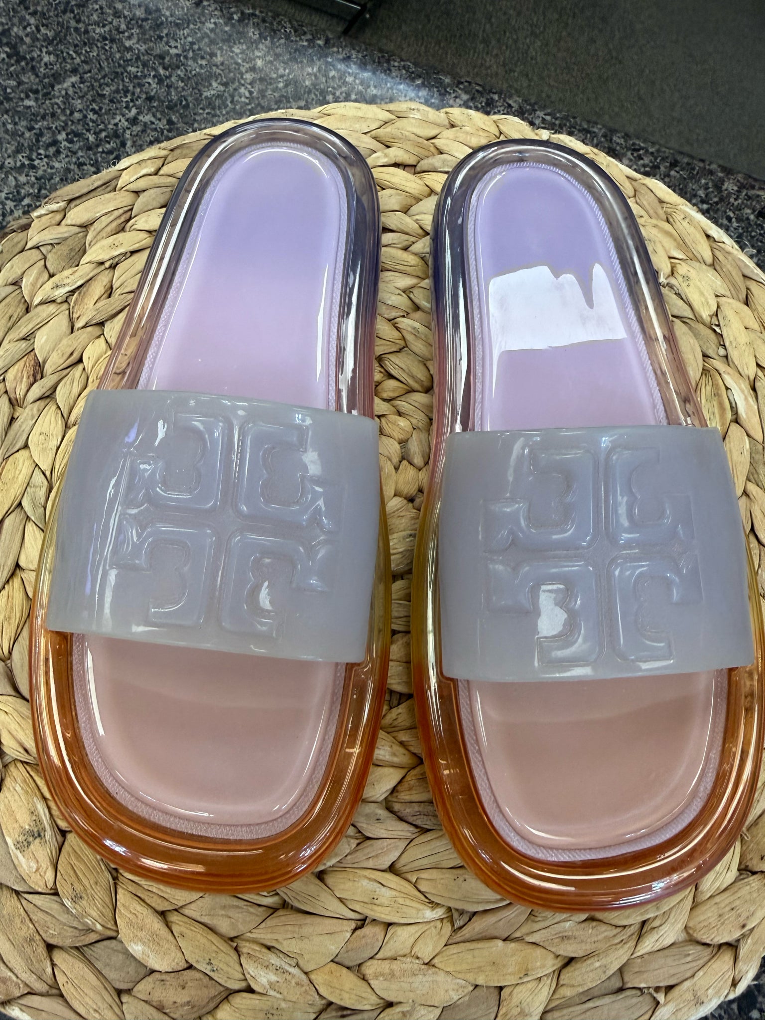 Pre-owned TORY BURCH Lavender Orange Trim Size 8 Designer Sandal