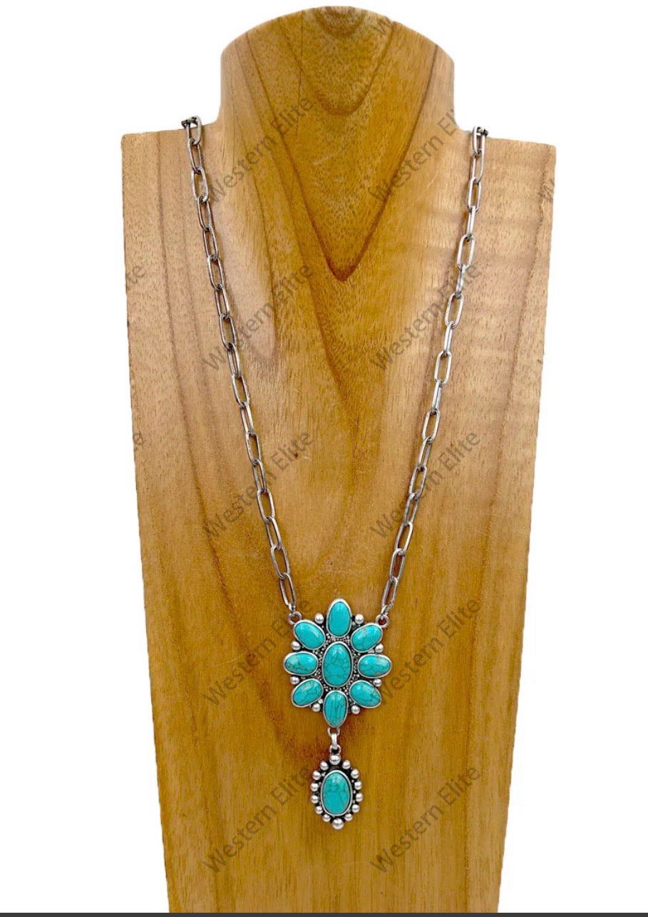 New WESTERN Turquoise Silver Necklace