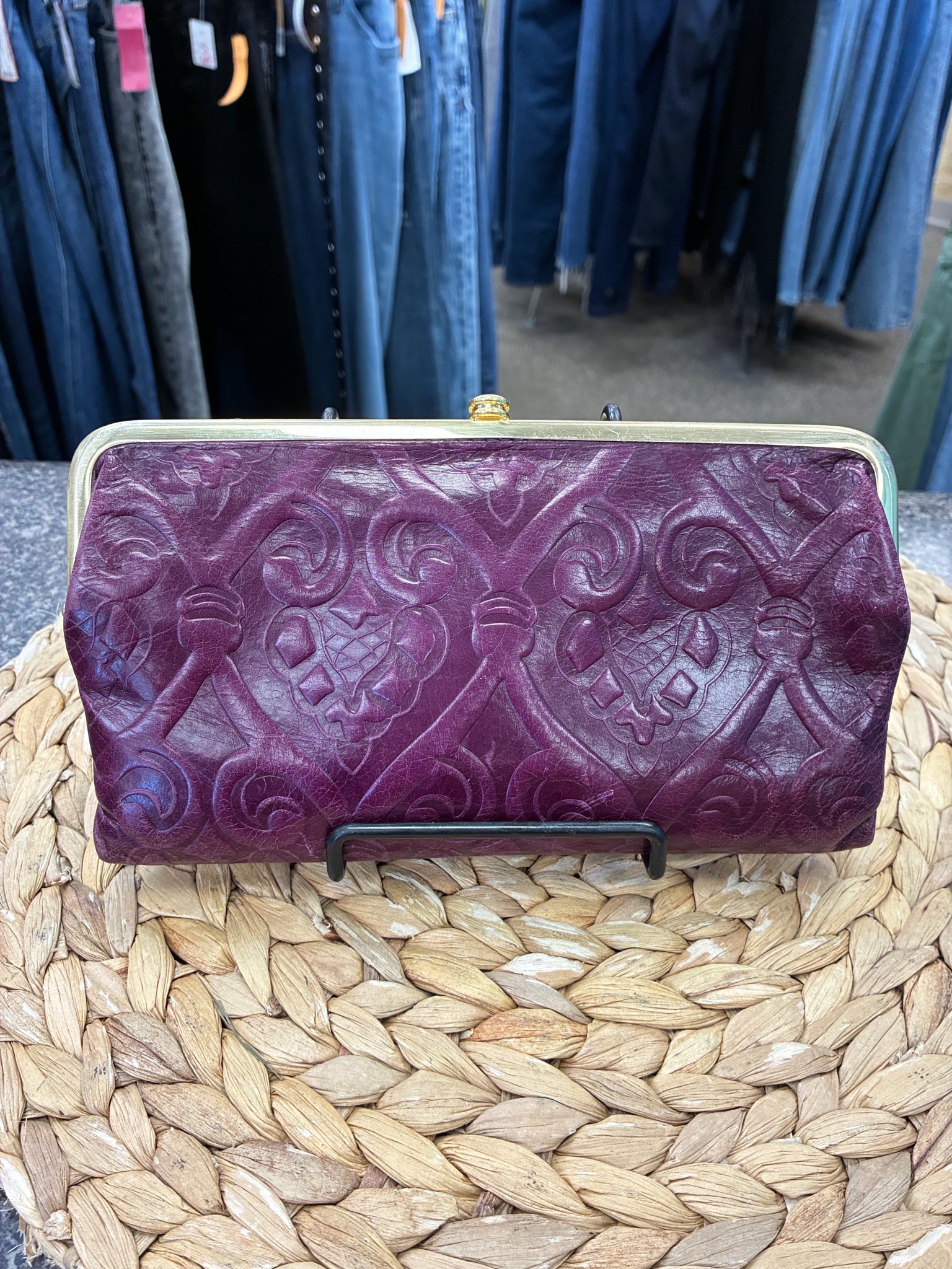 Pre-owned HOBO Plum Gold Clutch Designer Purse