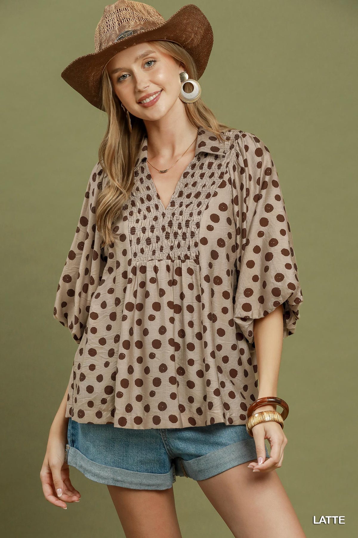 New UMGEE Brown polka Size: S Short Sleeve Blouse