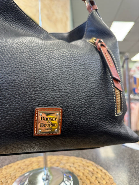 Pre-owned DOONEY&BOURKE Black Dark Brown Trim Shoulder Designer Purse