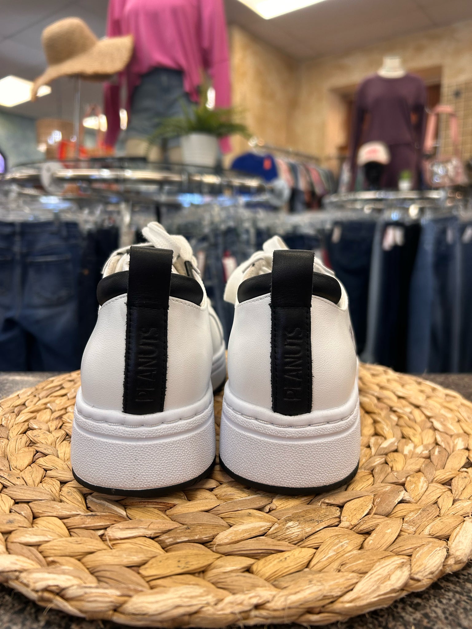 Pre-owned ALEGRIA Off white Black Print Size 6.5 Designer Sneaker