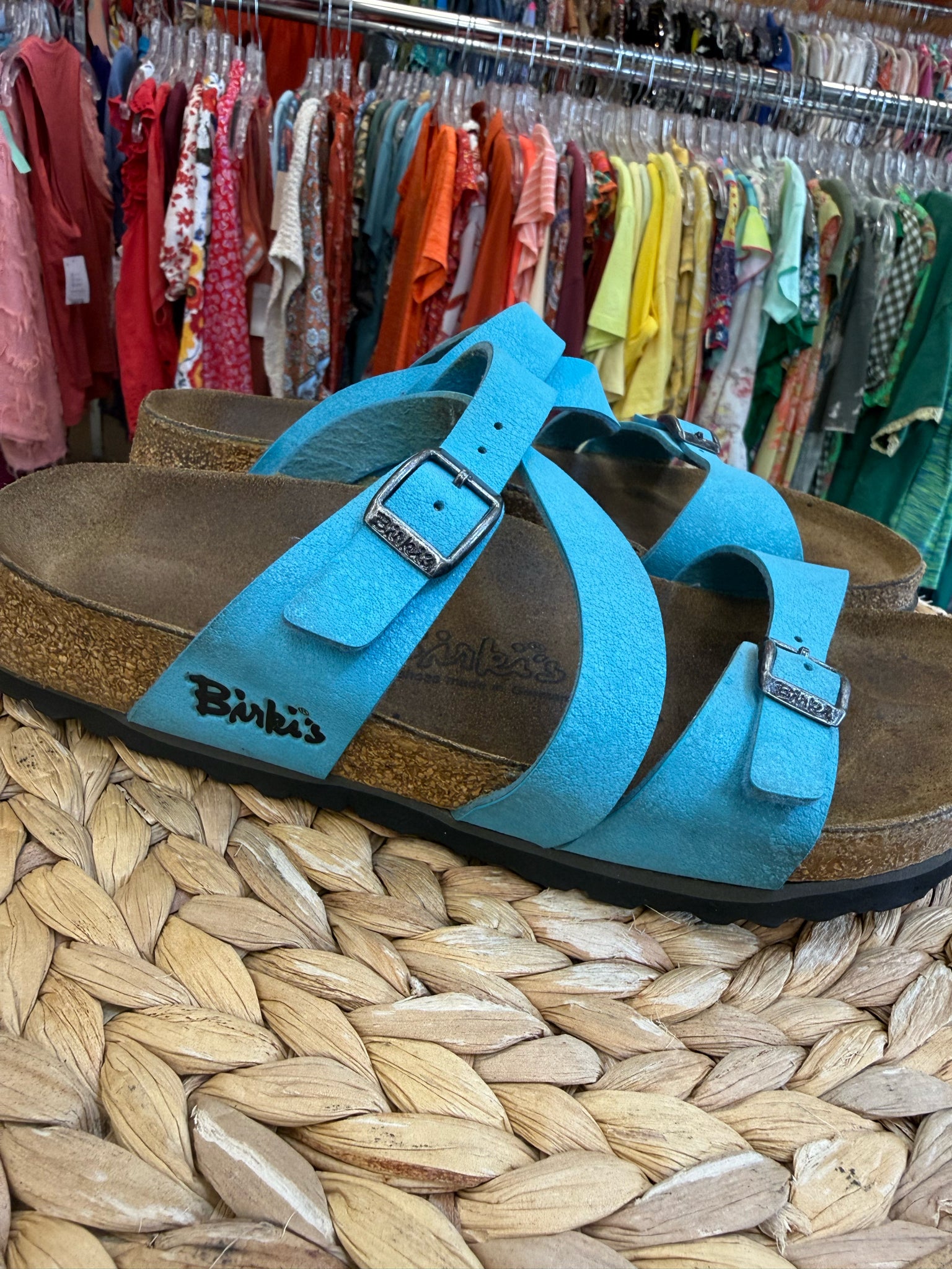 Pre-owned Birki's Turquoise Size 6 Designer Sandal