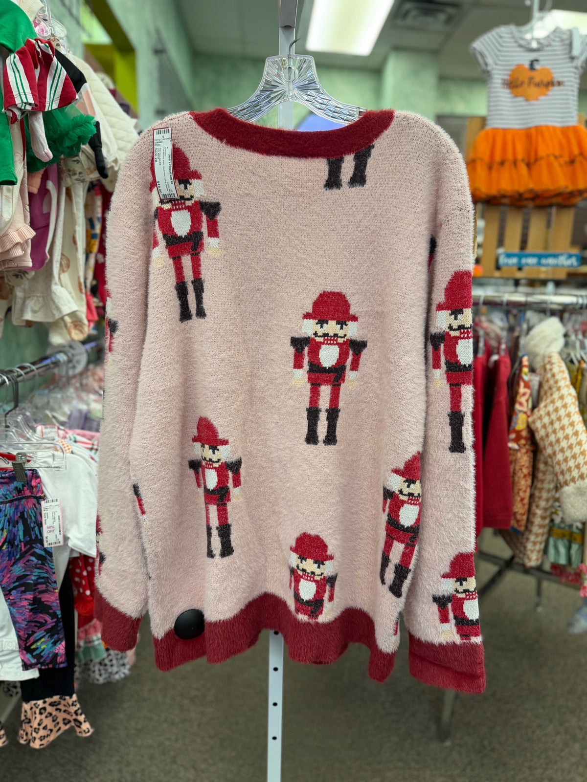 Pre-owned LULAROE Pink Red Print Size 2X Long Sleeve Sweater