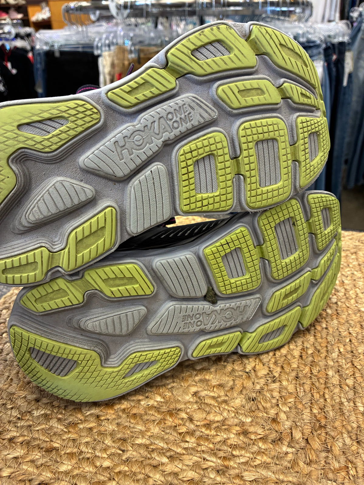 Pre-owned HOKA Black Purple Trim Size 7 Designer Sneaker