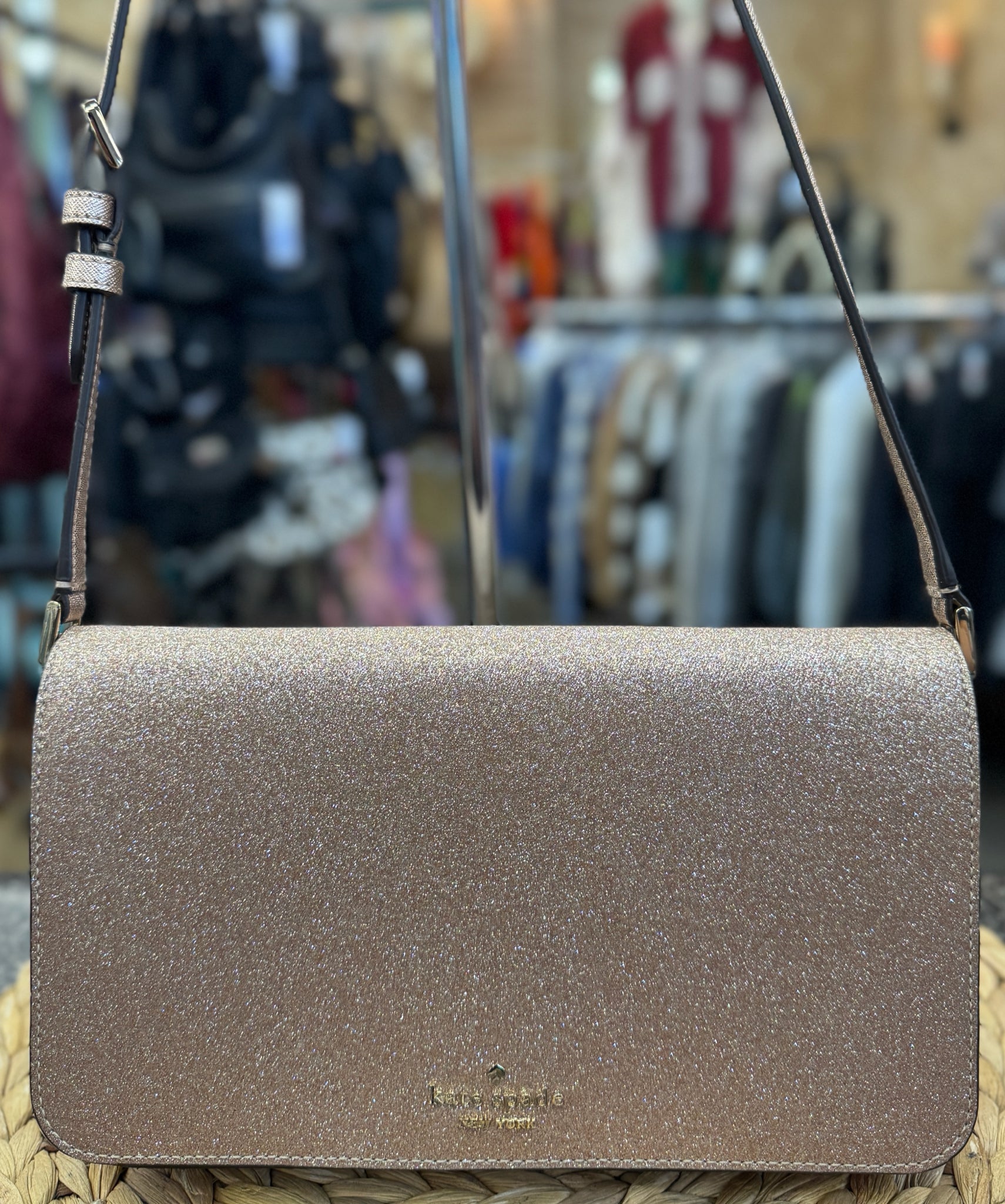 New Without Tag KATE SPADE Rose gold Glitter Crossbody Designer Purse