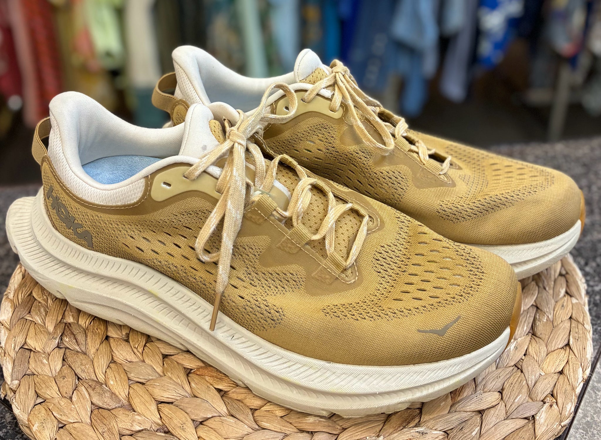 Pre-owned HOKA DARK TAN Cream Trim SHOE SIZE 10.5 MENS Designer Sneaker