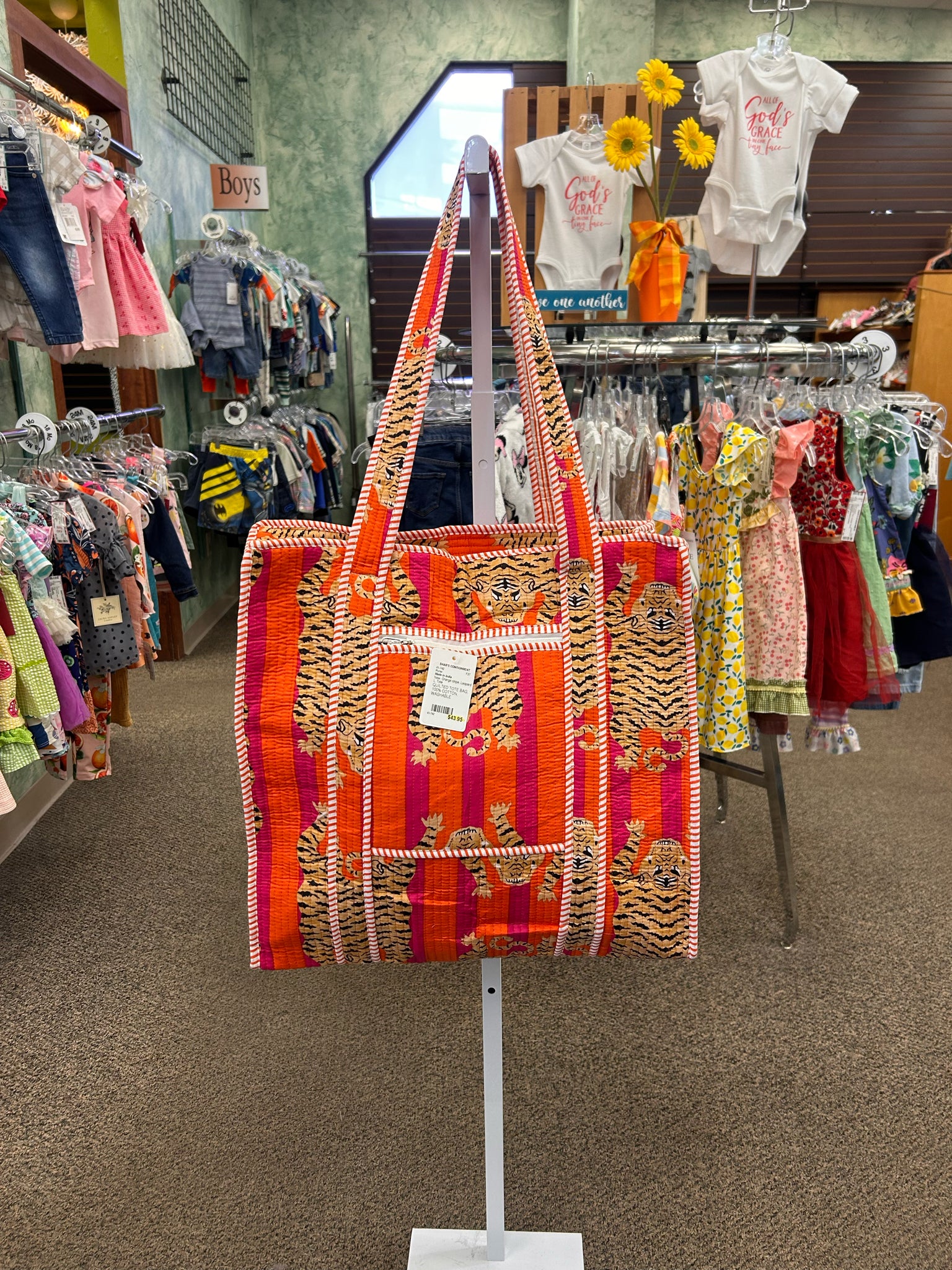 New Made in India Orange stripe Leopard L Tote Purse
