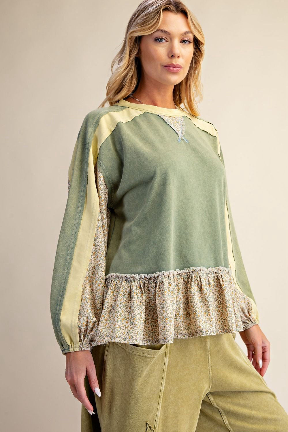 New EASEL Sage print Size: S Long Sleeve Blouse