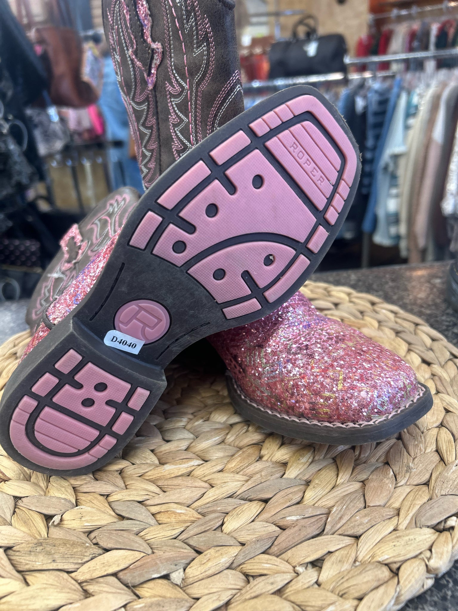 Pre-owned ROPER PINK GLITTER Dark Brown Shoe Size 2 Girls Boot