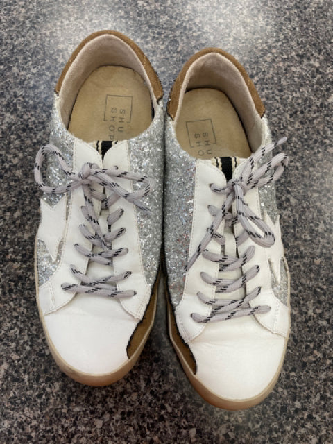 Pre-owned SHU SHOP White Silver Sparkle Size 6 Sneaker