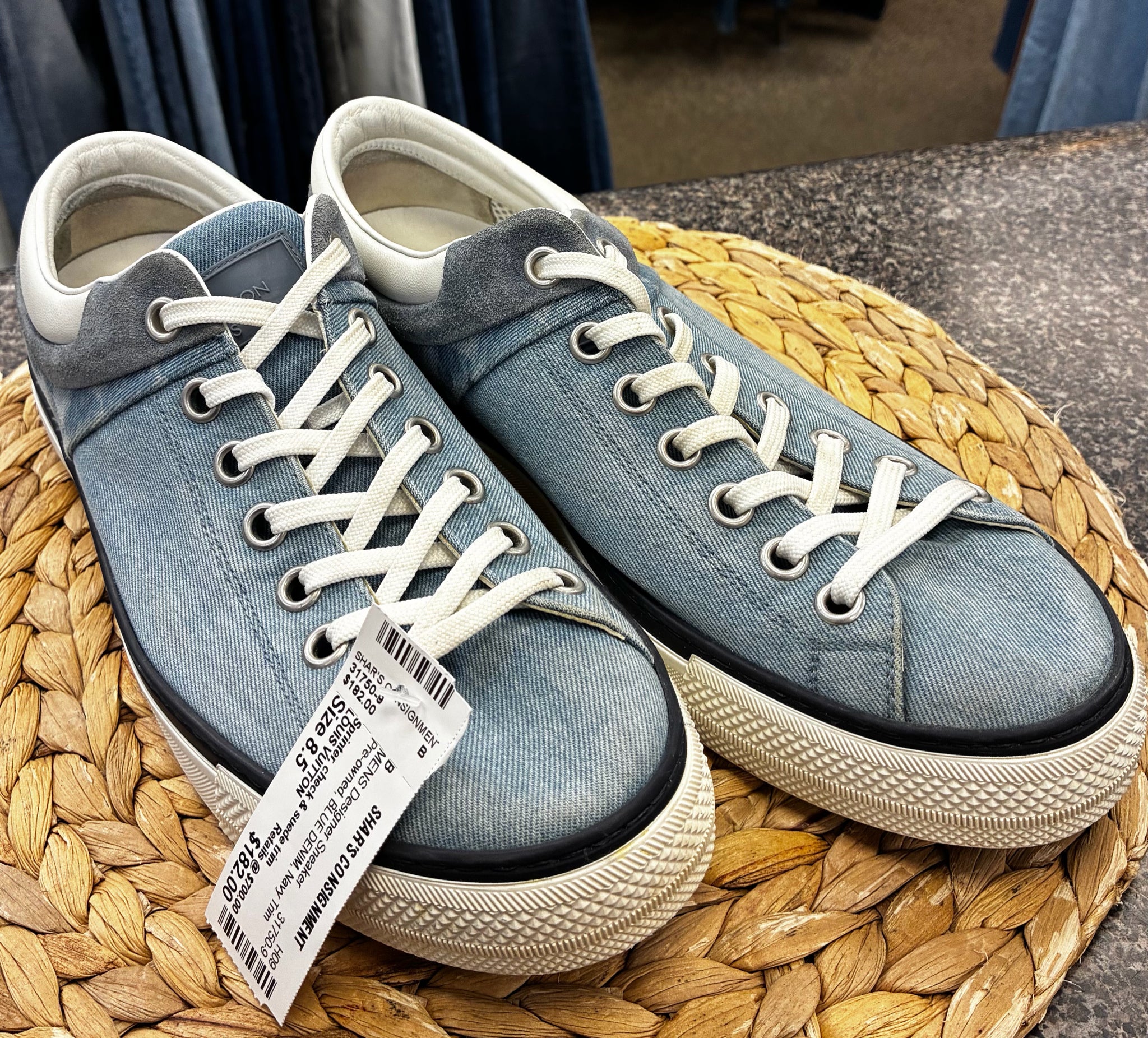 Pre-owned LOUIS VUITTON BLUE DENIM Navy Trim SHOE SIZE 8.5 MENS Designer Sneaker