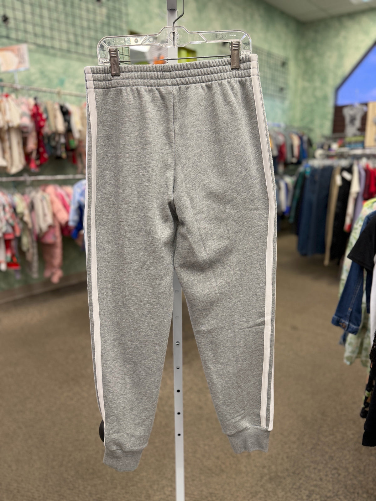 Pre-owned ADIDAS Light gray White Trim Size 14 Girls Sweatpants