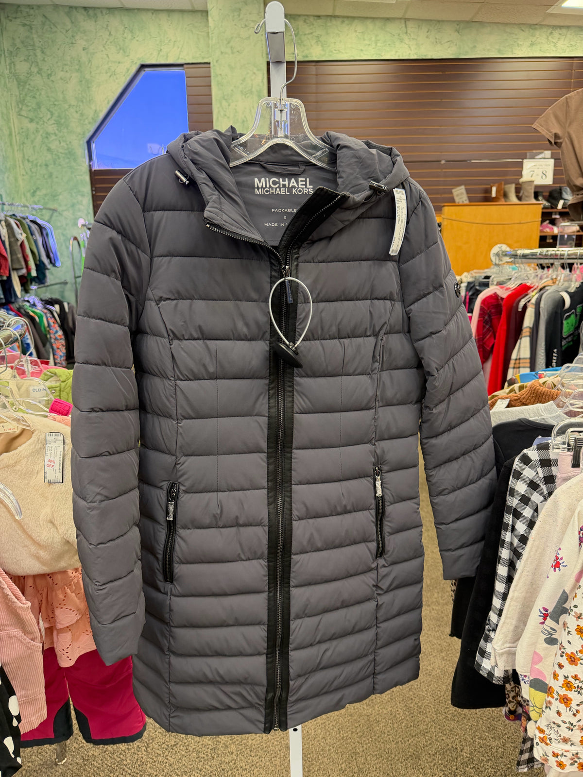 Pre-owned MICHAEL KORS Dark gray Black Trim Size: S Designer Coat