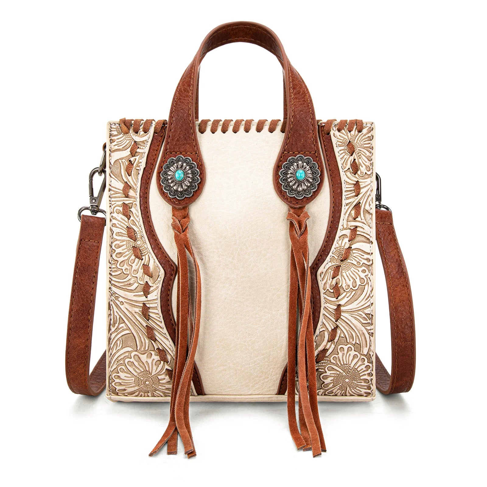 New Trinity Ranch Cream Brown Trim M Crossbody Purse