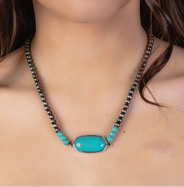 New YF Turquoise Pewter Necklace