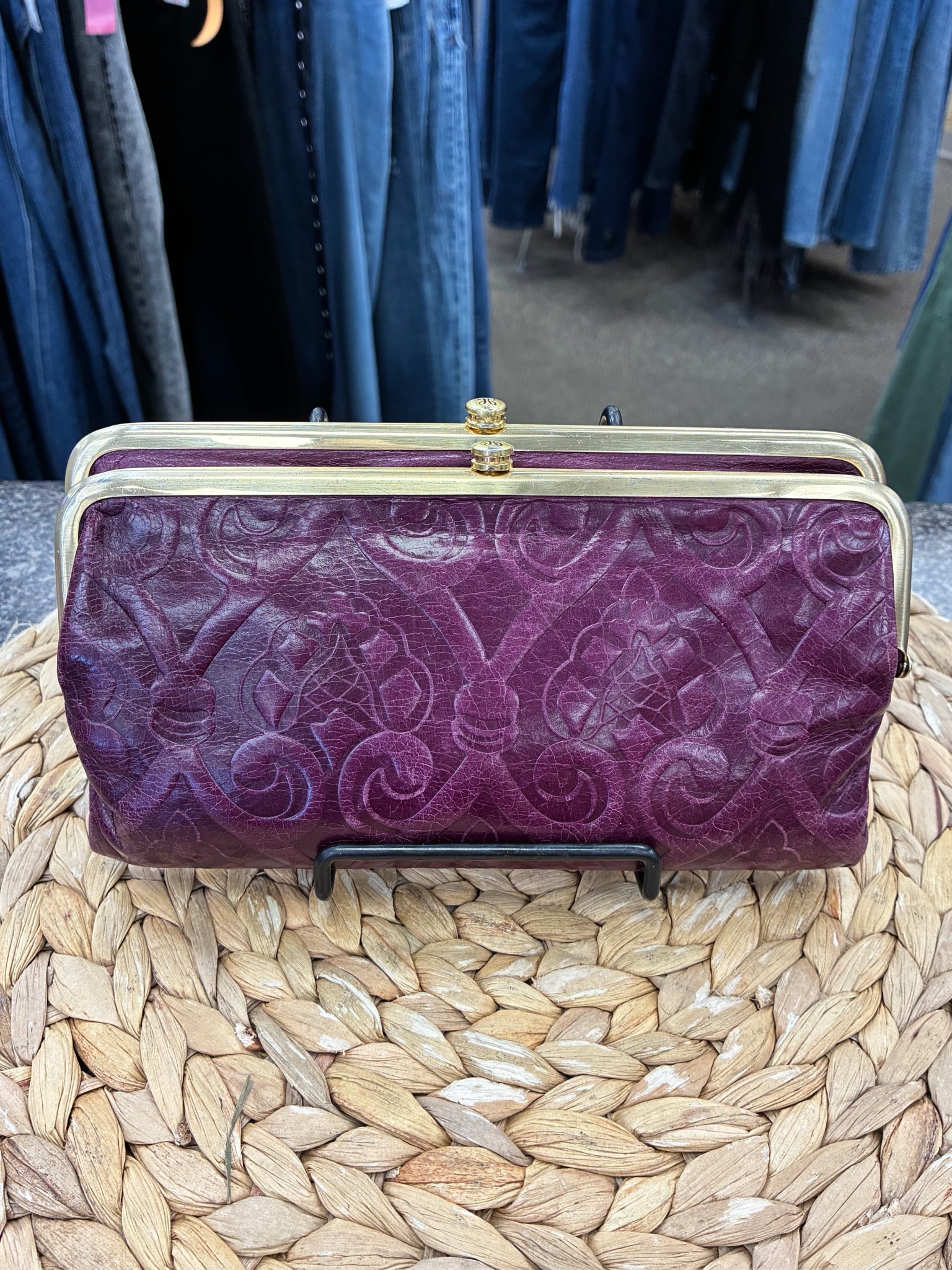 Pre-owned HOBO Plum Gold Clutch Designer Purse