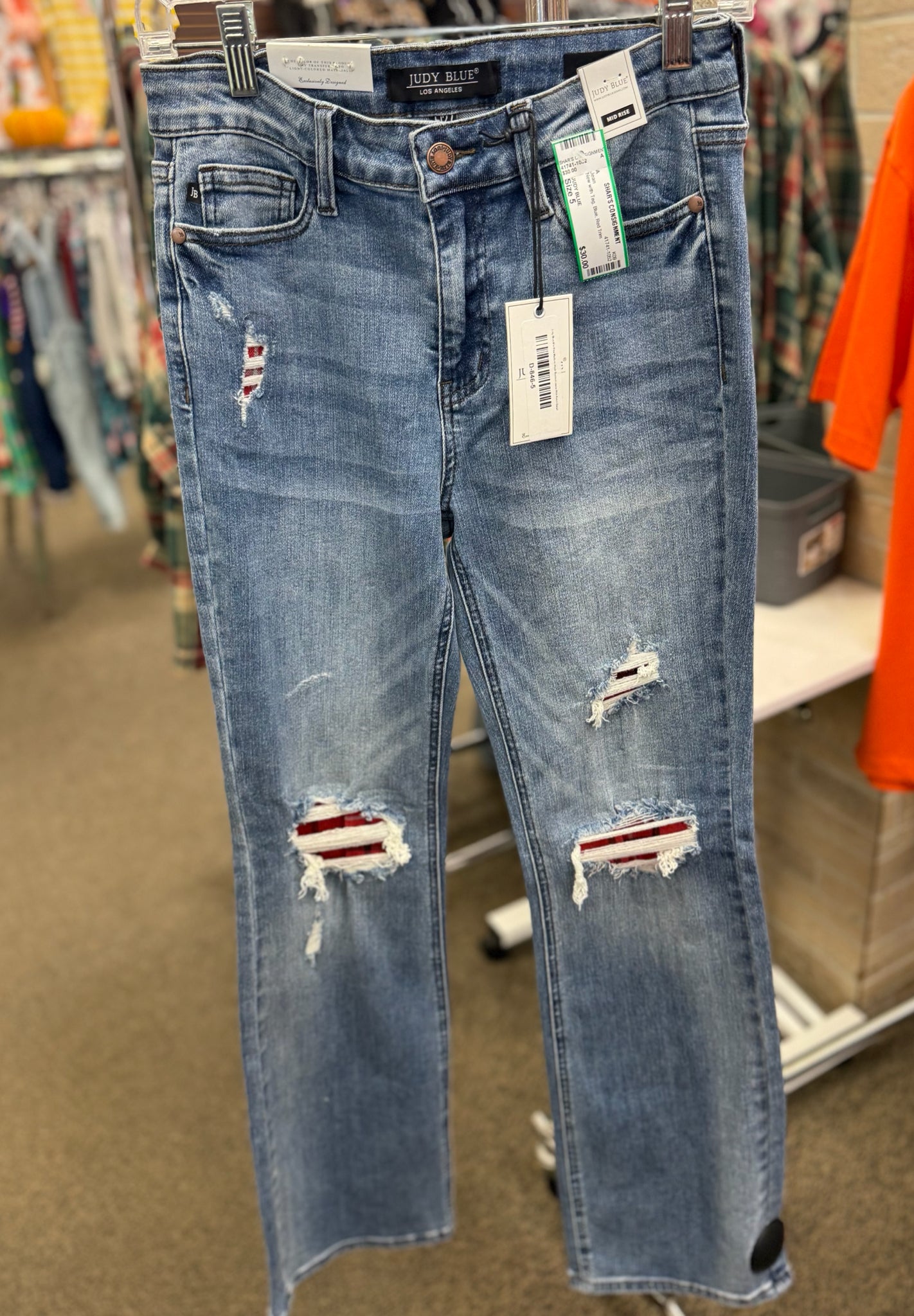 New with Tag JUDY BLUE Blue Red Trim Size: 5 Jean