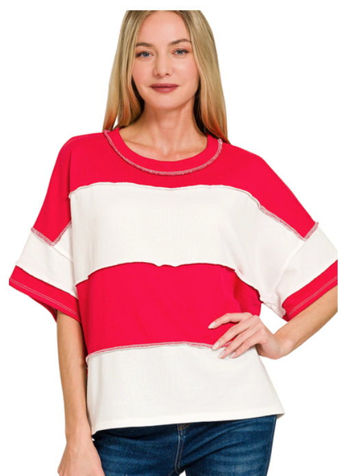 New Zenana Red stripe White Size S Short Sleeve Blouse